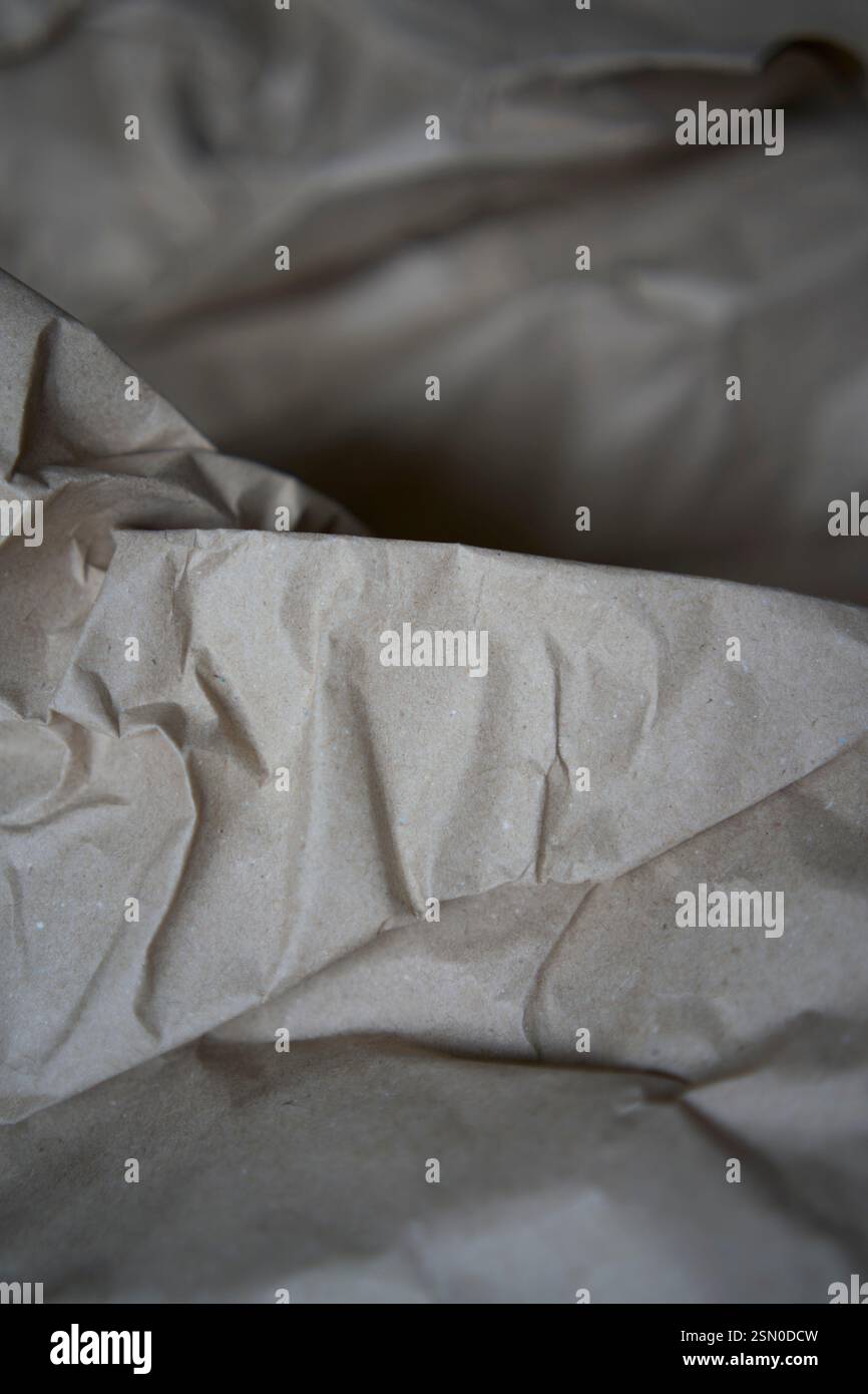 crumpled brown wrapping paper, texture, background Stock Photo