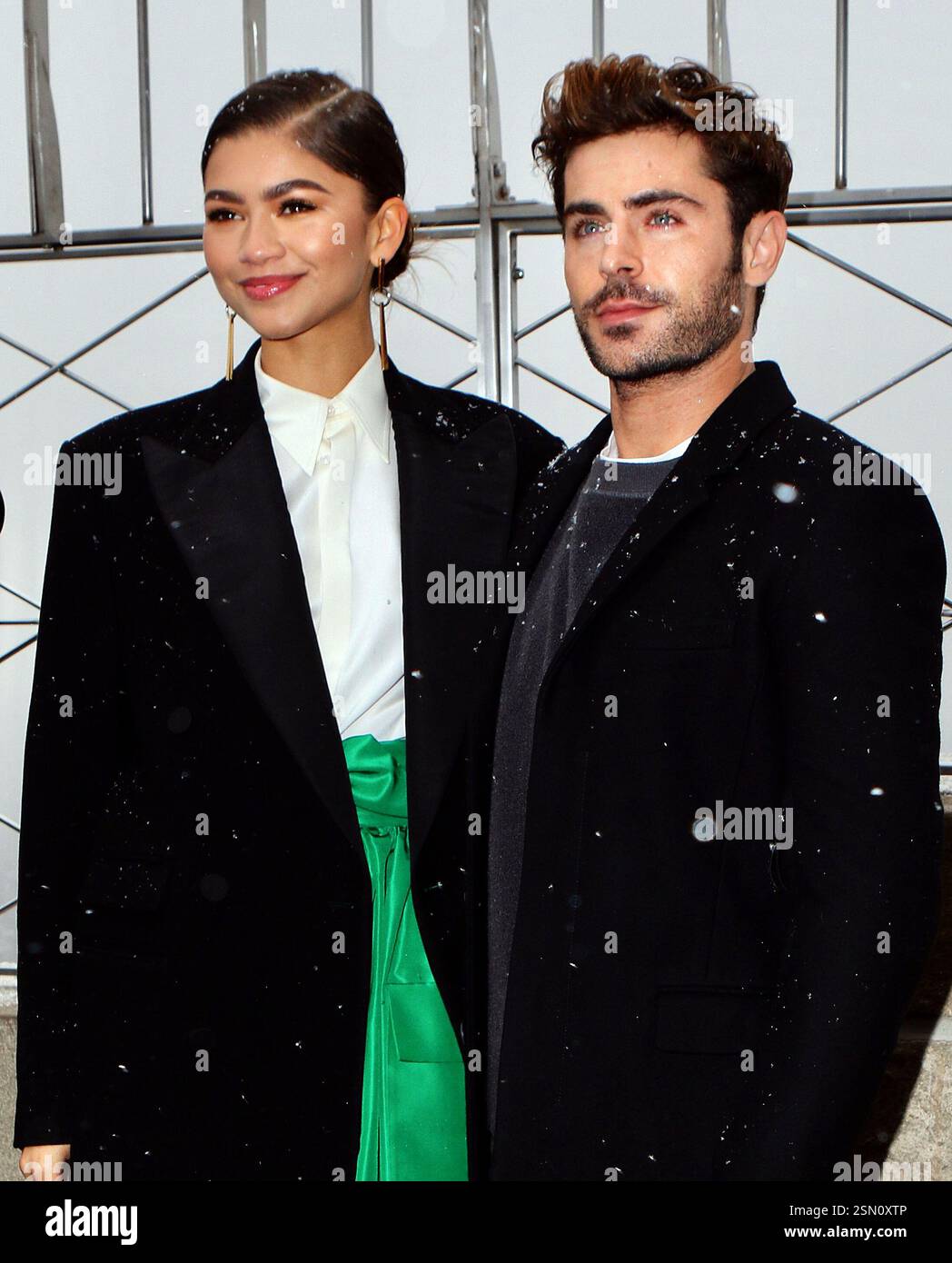 Zendaya and Zac Efron attending the lighting of the Empire State