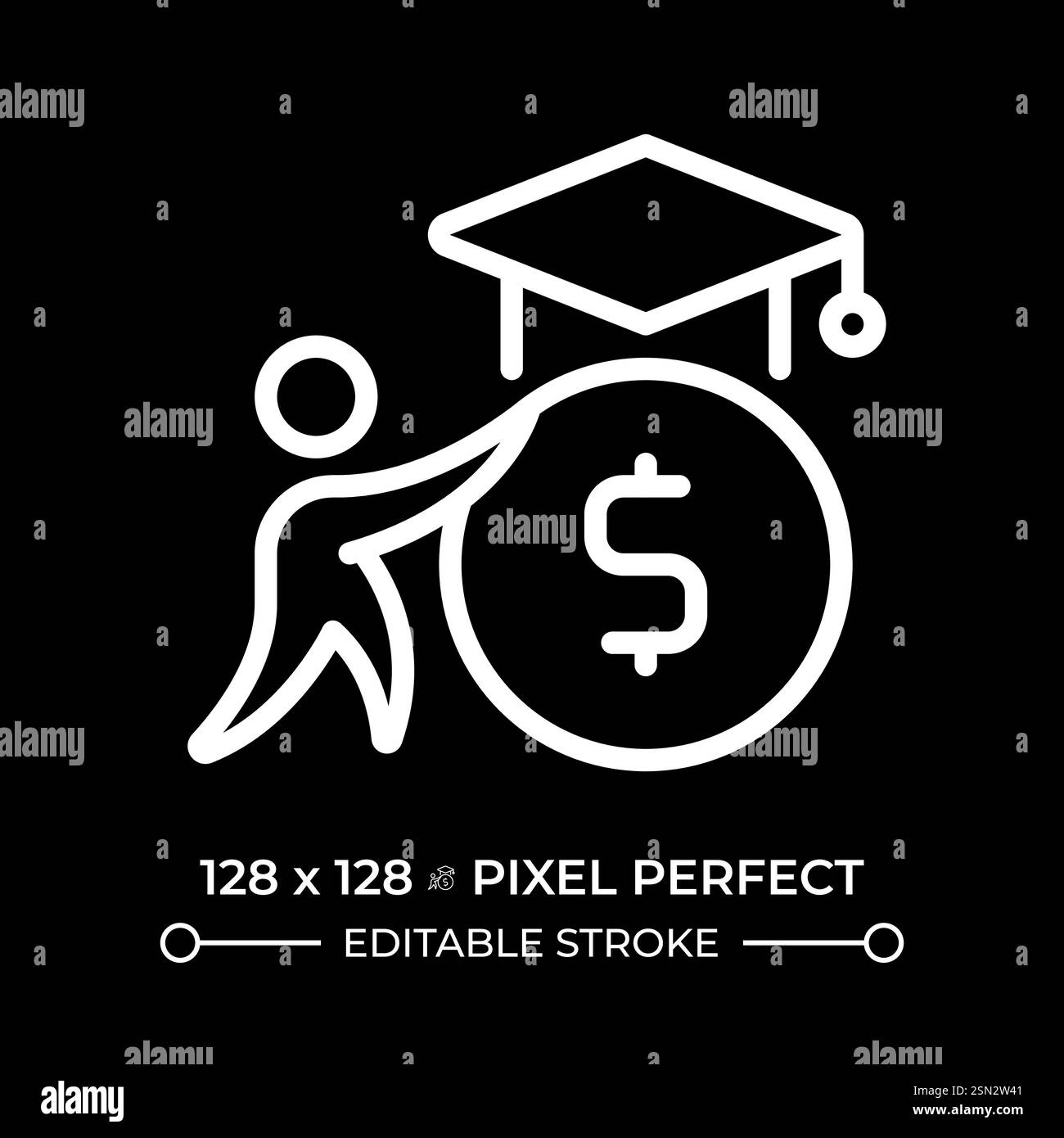 Student loan pixel perfect white linear icon for dark theme Stock ...