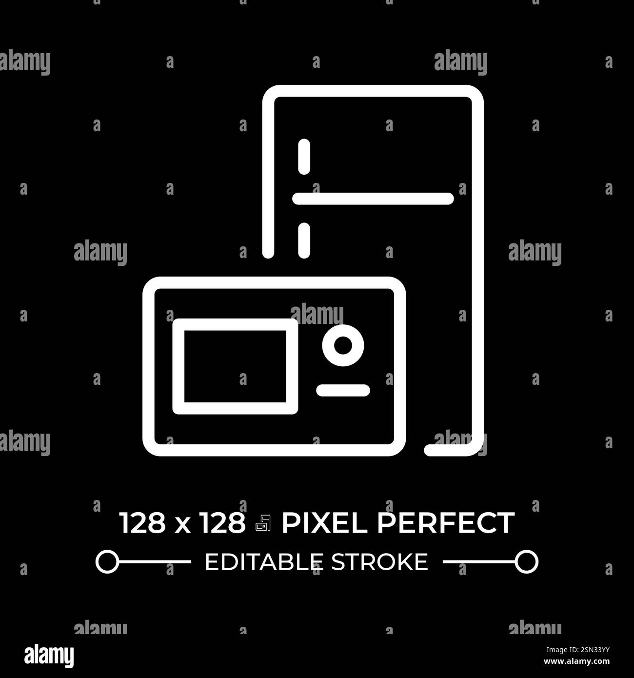 Upgraded appliance pixel perfect white linear icon for dark theme Stock Vector