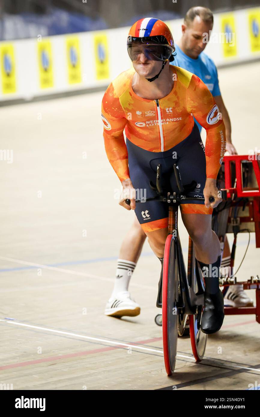 HEUSDEN-ZOLDER - 13/02/2025, Track cyclist Daan Kool in action during ...