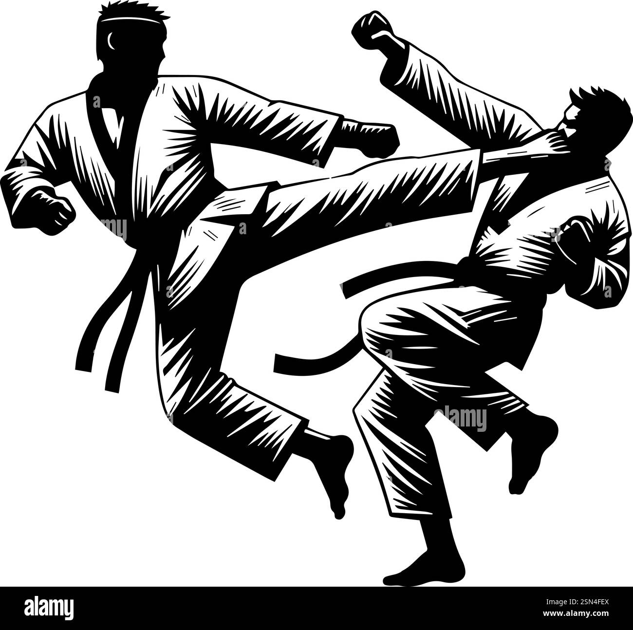 Sparring Vector Taekwondo Sparring Match: A Dynamic Black and White Illustration of ...