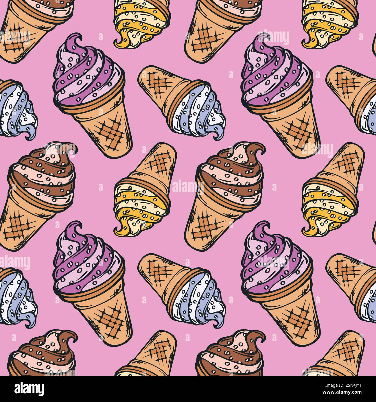 Ice cream seamless pattern vector illustration. Stock Vector