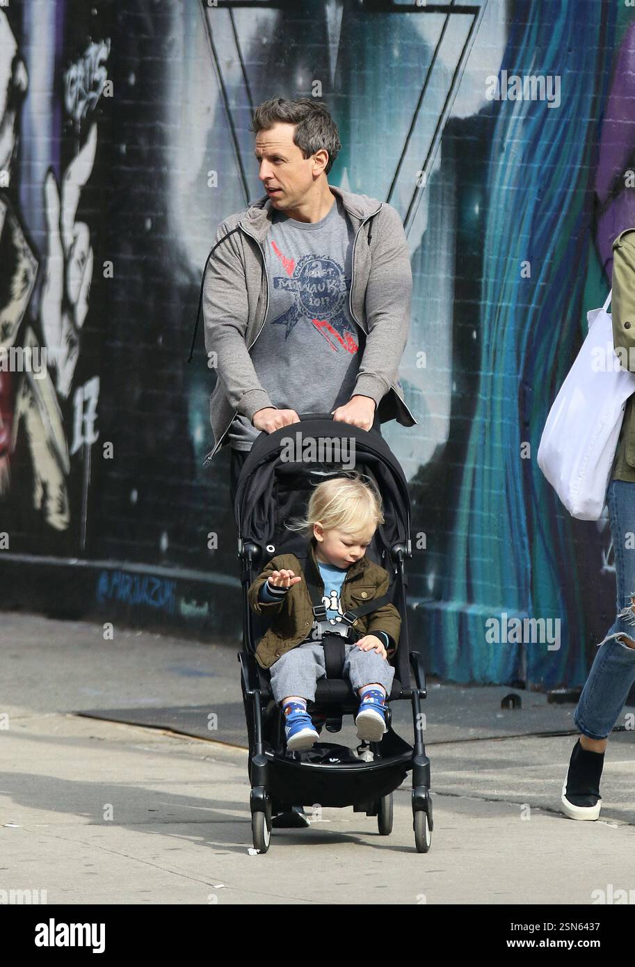 TV personality Seth Meyers takes his son Ashe Olsen Meyers out in a