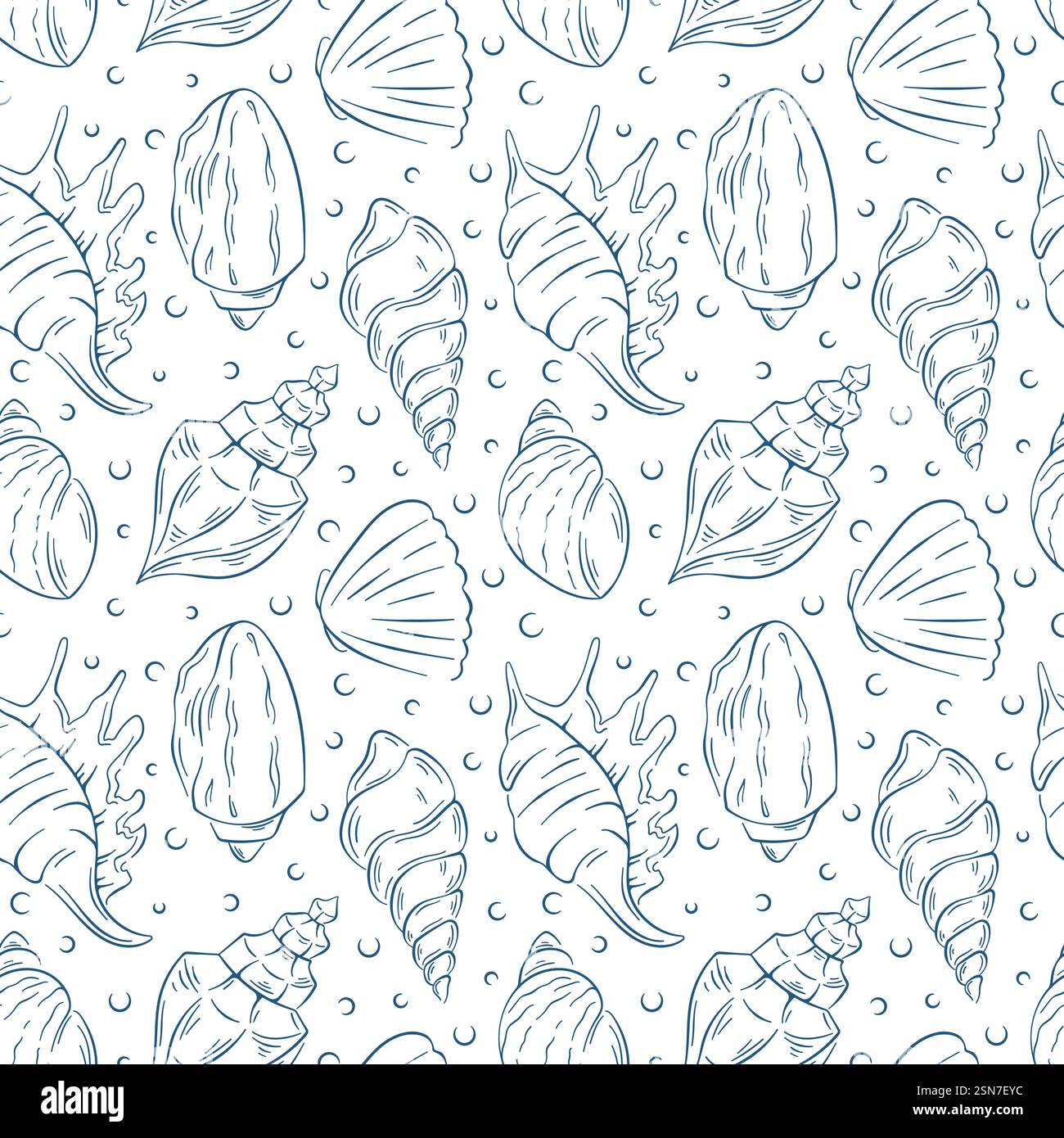 Seamless pattern with line art style seashell and ocean element ...
