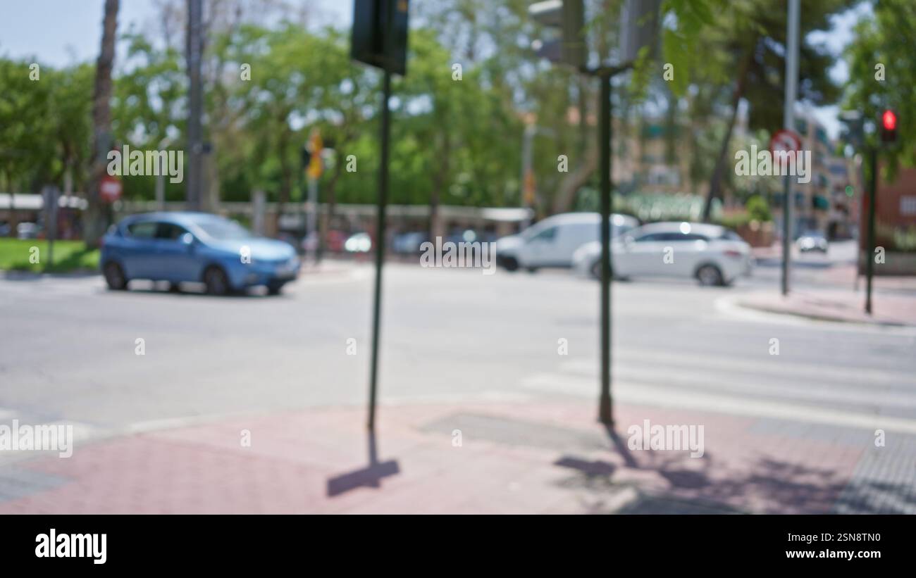 Outdoor blurred background showing a defocused urban street scene with ...