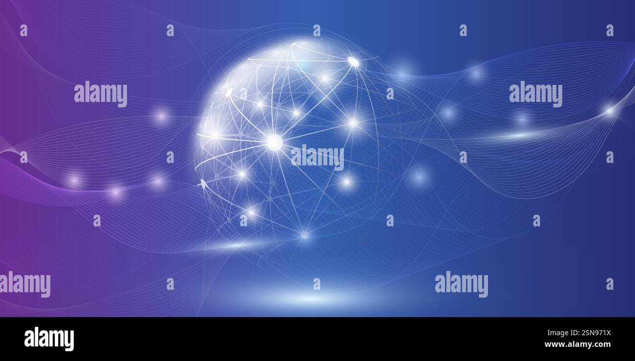 Abstract Purple and Dark Blue Futuristic Modern Style Cloud Computing, Networks Structure, Telecommunications Concept Design, Network Connections with Stock Vector
