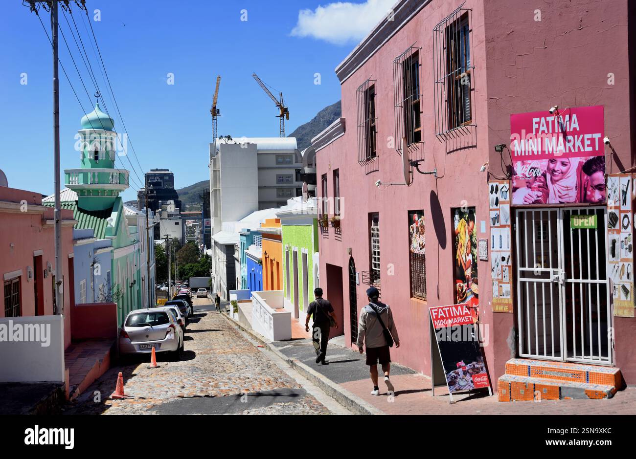 Colourful houses at the Bo-Kaap neighbourhood, Cape Town, South, Africa, RSA, (Schotsche Kloof,Malay Quarter, Muslim, neighbourhood, Chiappini Street, ) Stock Photo