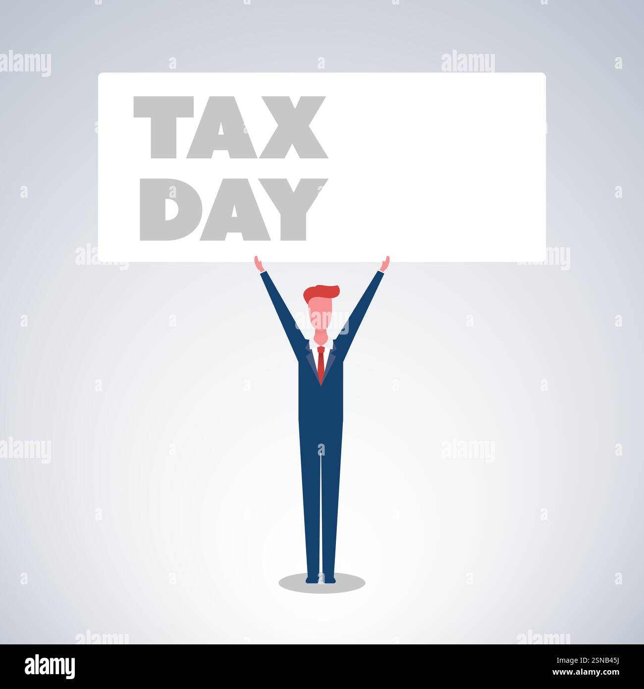 Illustration of a Businessman with Hands Raised, Holding a Big White ...