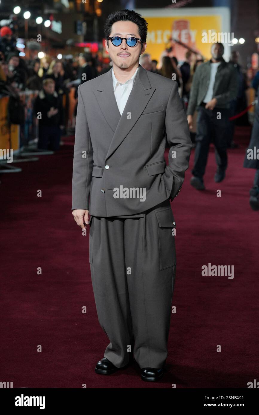 Steven Yeun attending the world premiere of Mickey 17 at Cineworld Leicester Square, central London. Picture date: Thursday February 13, 2025. Stock Photo