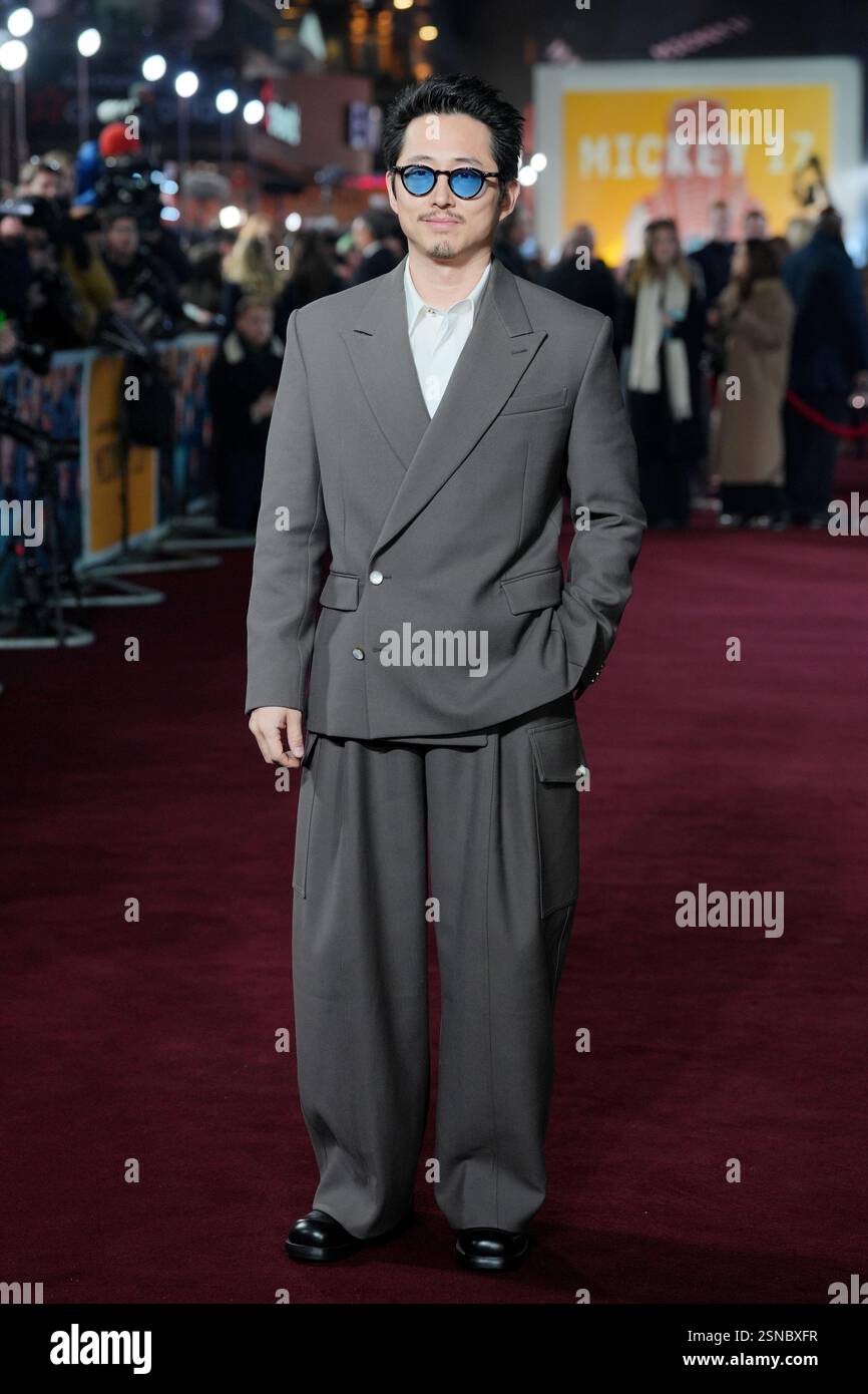 Steven Yeun attending the world premiere of Mickey 17 at Cineworld Leicester Square, central London. Picture date: Thursday February 13, 2025. Stock Photo