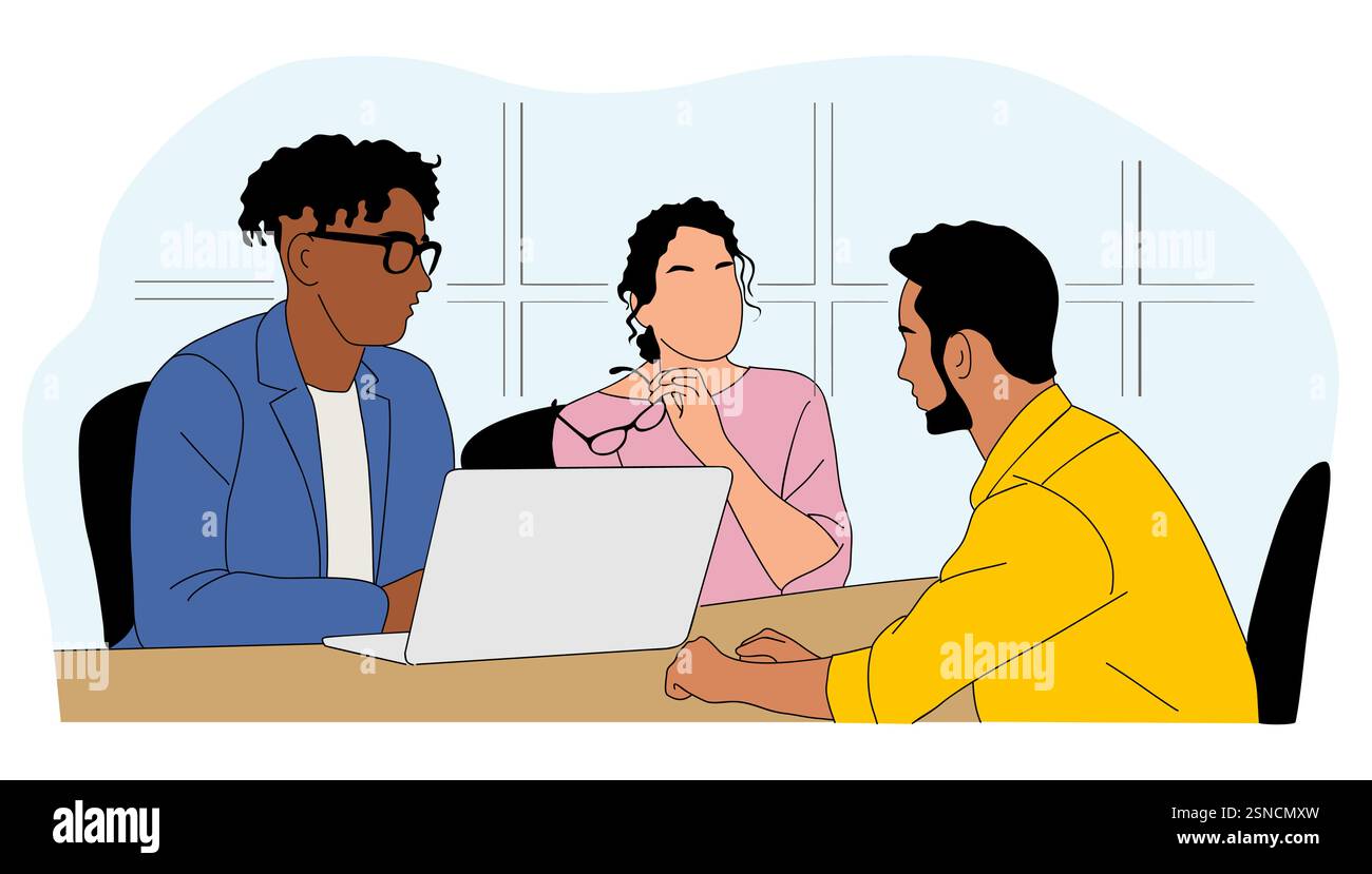Male recruiter interviewing job - Job Interview Colored Outline Drawing Vector Art 2SNCMXW