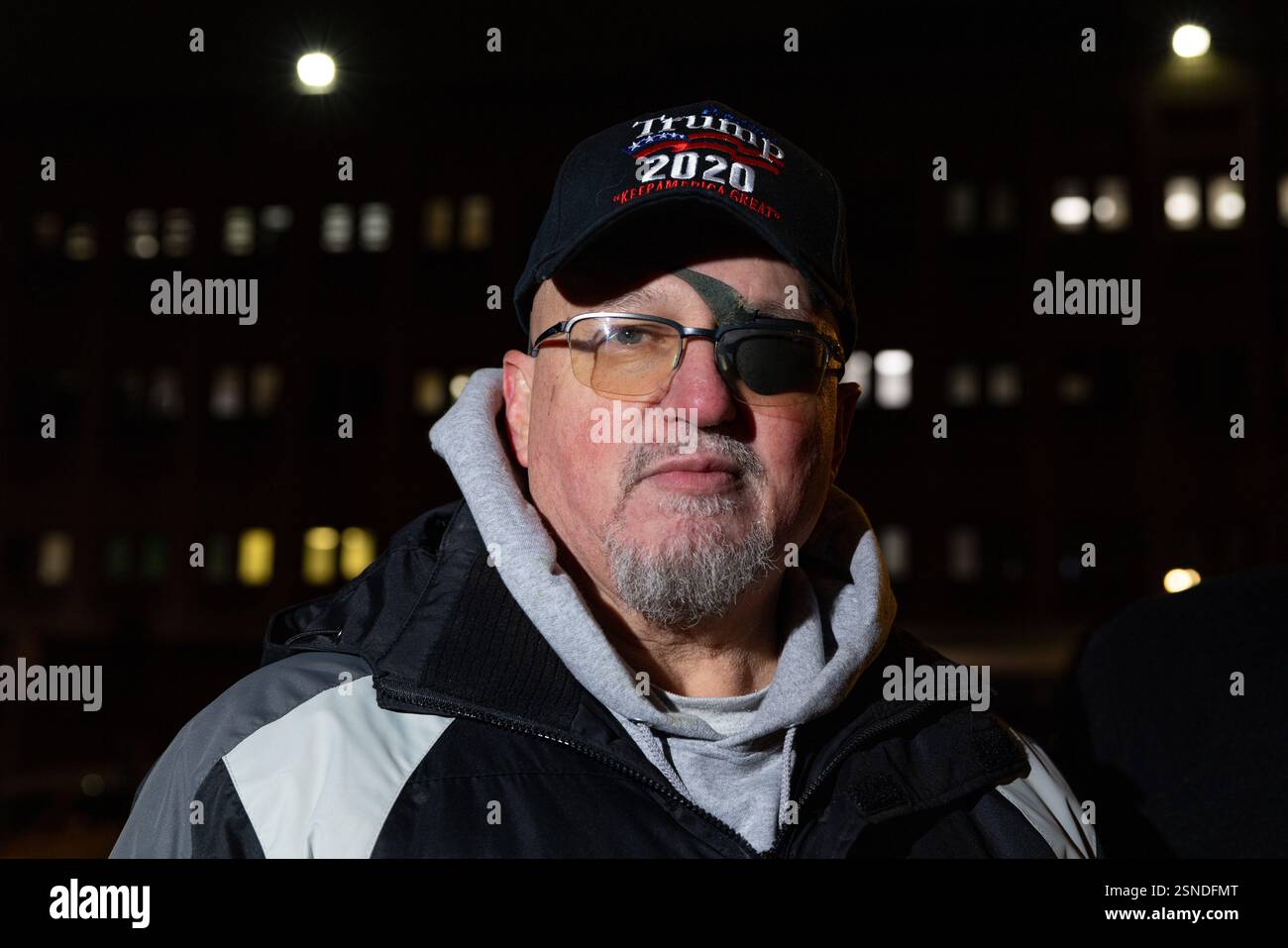 Oath Keepers founder Stuart Rhodes in front of the Central Detention Center in Washington DC after his 18 year sentence was commuted by Donald Trump. Stock Photo