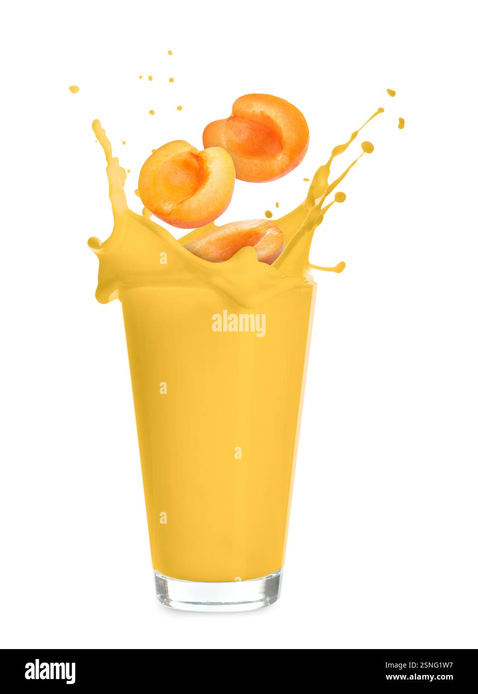 Apricot milkshake and fresh fruit on white background Stock Photo