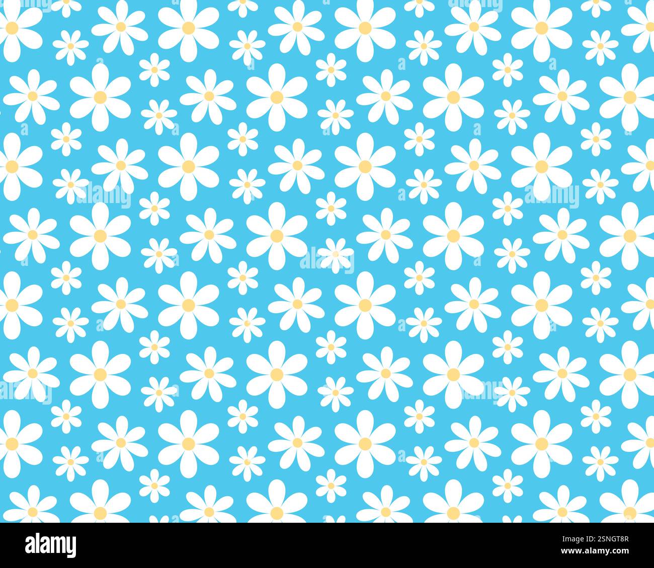 Pattern of white flowers on blue background. Simple flat illustration. Vector background Stock Vector