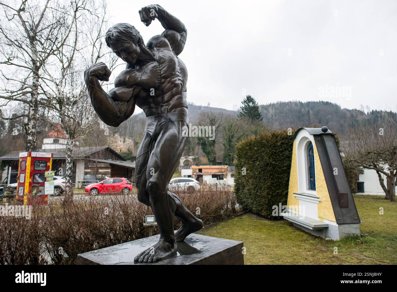 Thal, Austria. 2nd Feb, 2025. The statue of Arnold Schwarzenegger ...