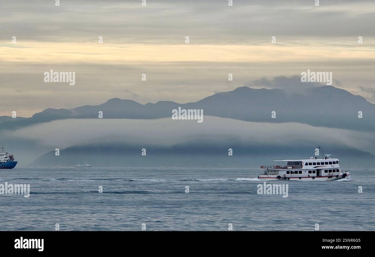A misty afternoon after the rains. West Lamma Channel, Hong Kong. - Smartphone Captured Stock Image