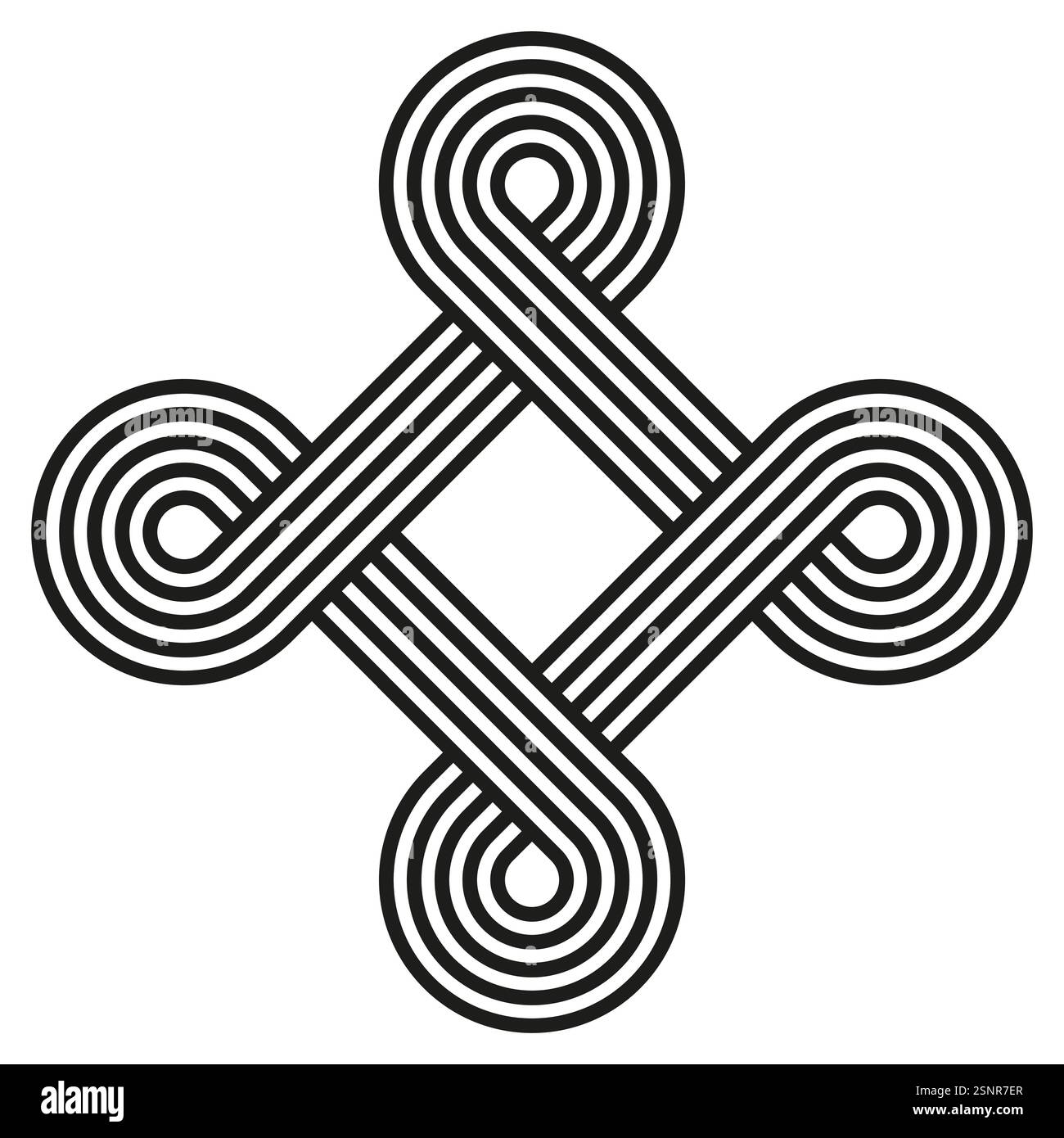 Abstract knot symbol. Geometric loop pattern. Black symmetrical shape. Vector illustration. Stock Vector