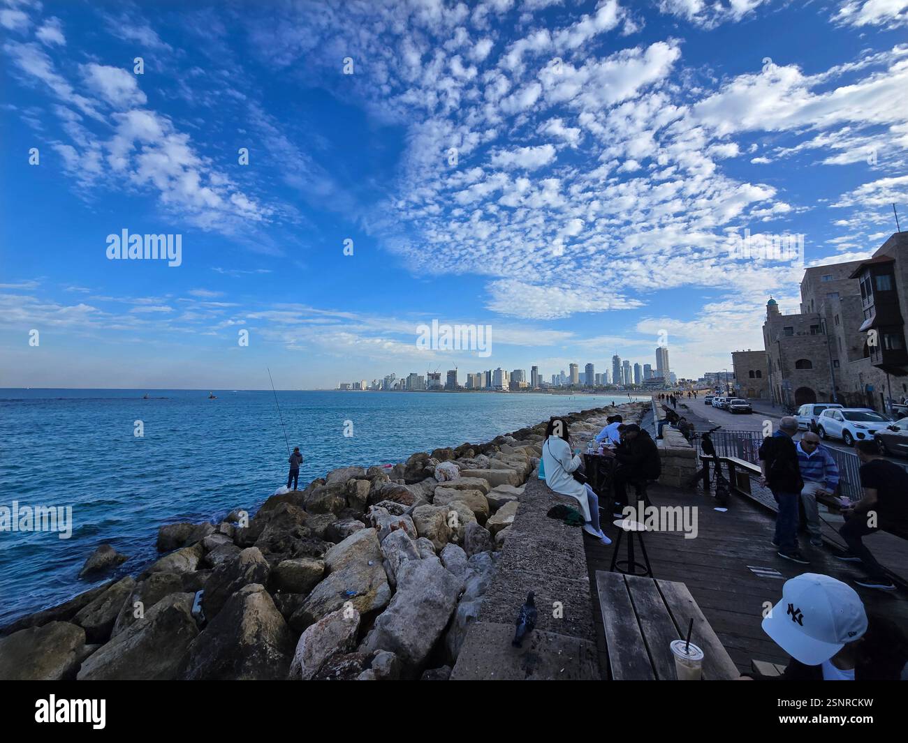 Silvia cafe by the Mediterranean coast in old Jaffa, Israel. - Smartphone Captured Stock Image