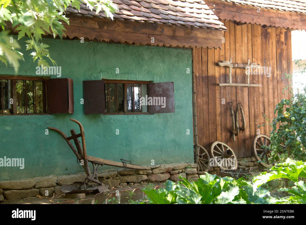 The Village Museum, Bucharest, Romania. Annexes of a 19th century house from Calbor, Brașov County. Stock Photo