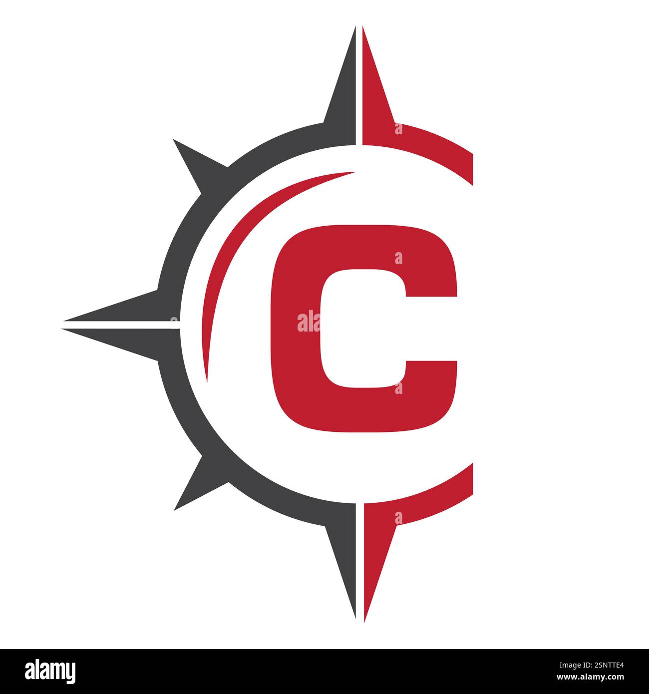 Initial Letter C Ship Logo Concept With Compass Symbol Vector Template Stock Vector