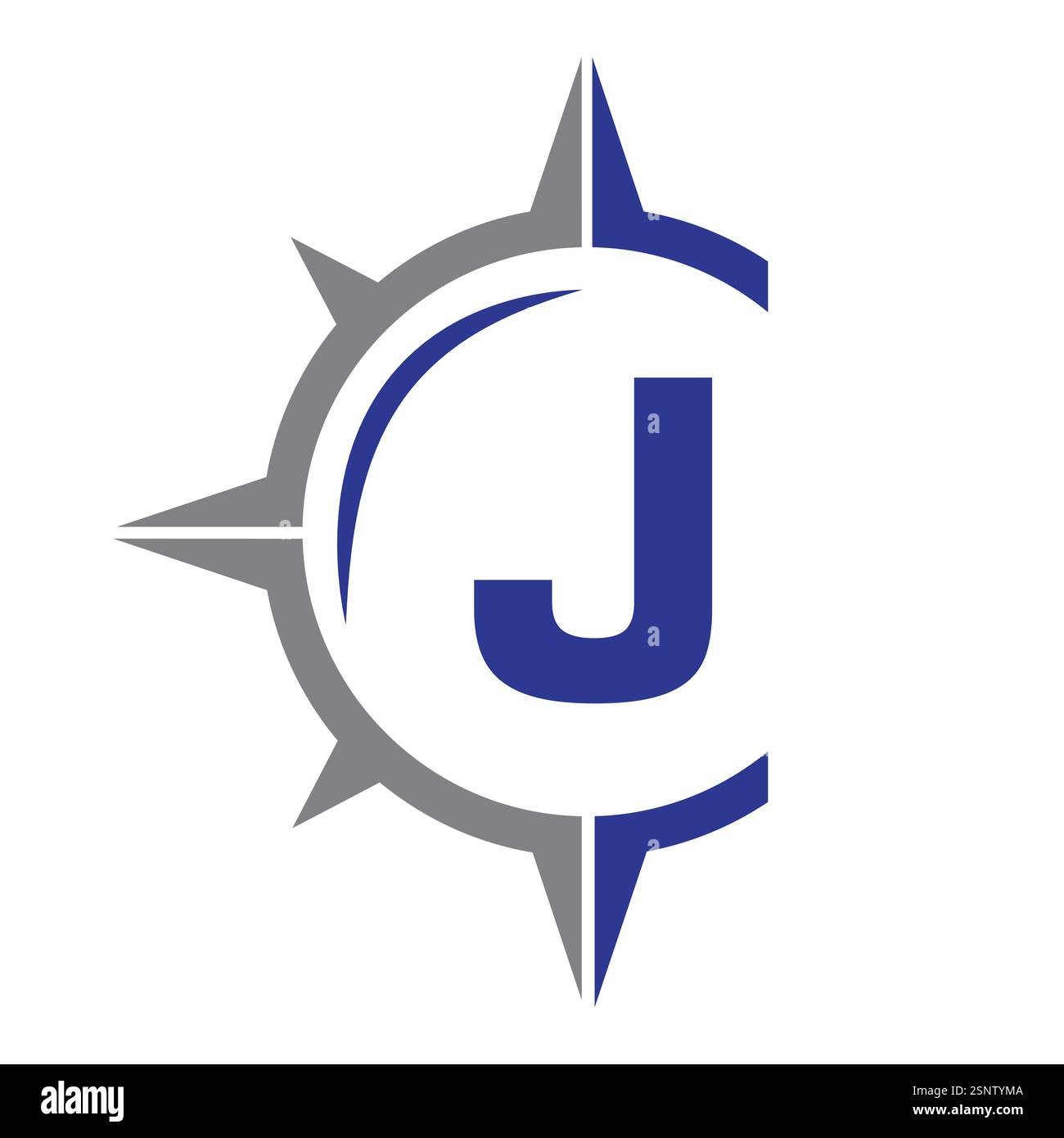 Initial Letter J Ship Logo Concept With Compass Symbol Vector Template Stock Vector