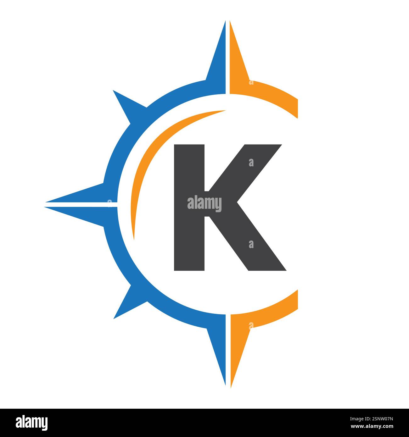 Initial Letter K Ship Logo Concept With Compass Symbol Vector Template Stock Vector