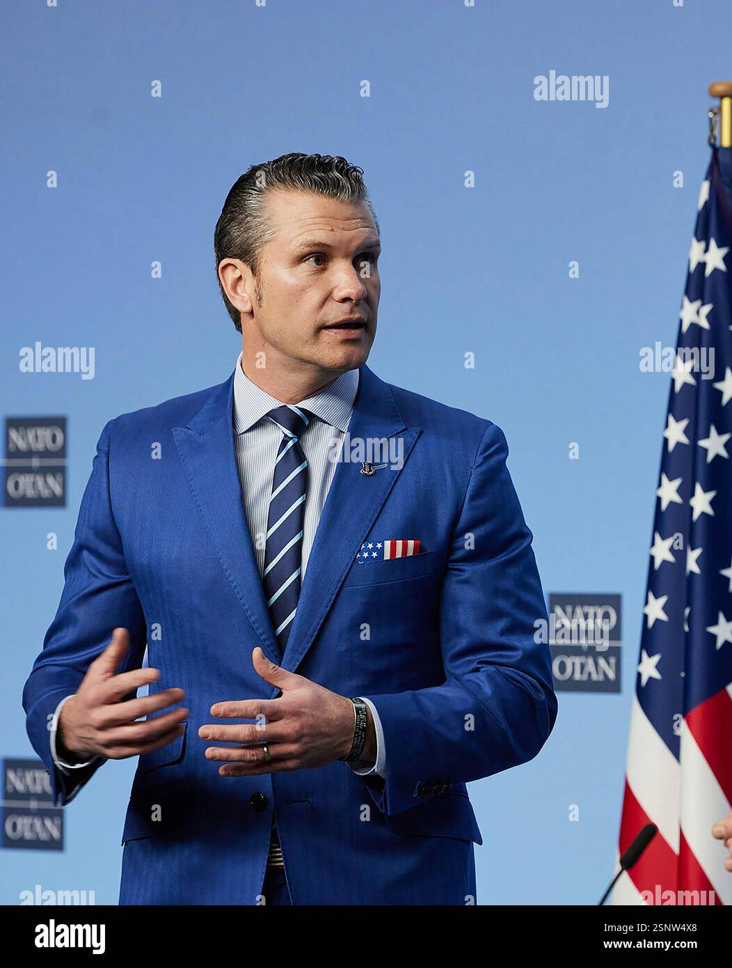 U.S. Secretary of Defence Pete Hegseth holds his closing press