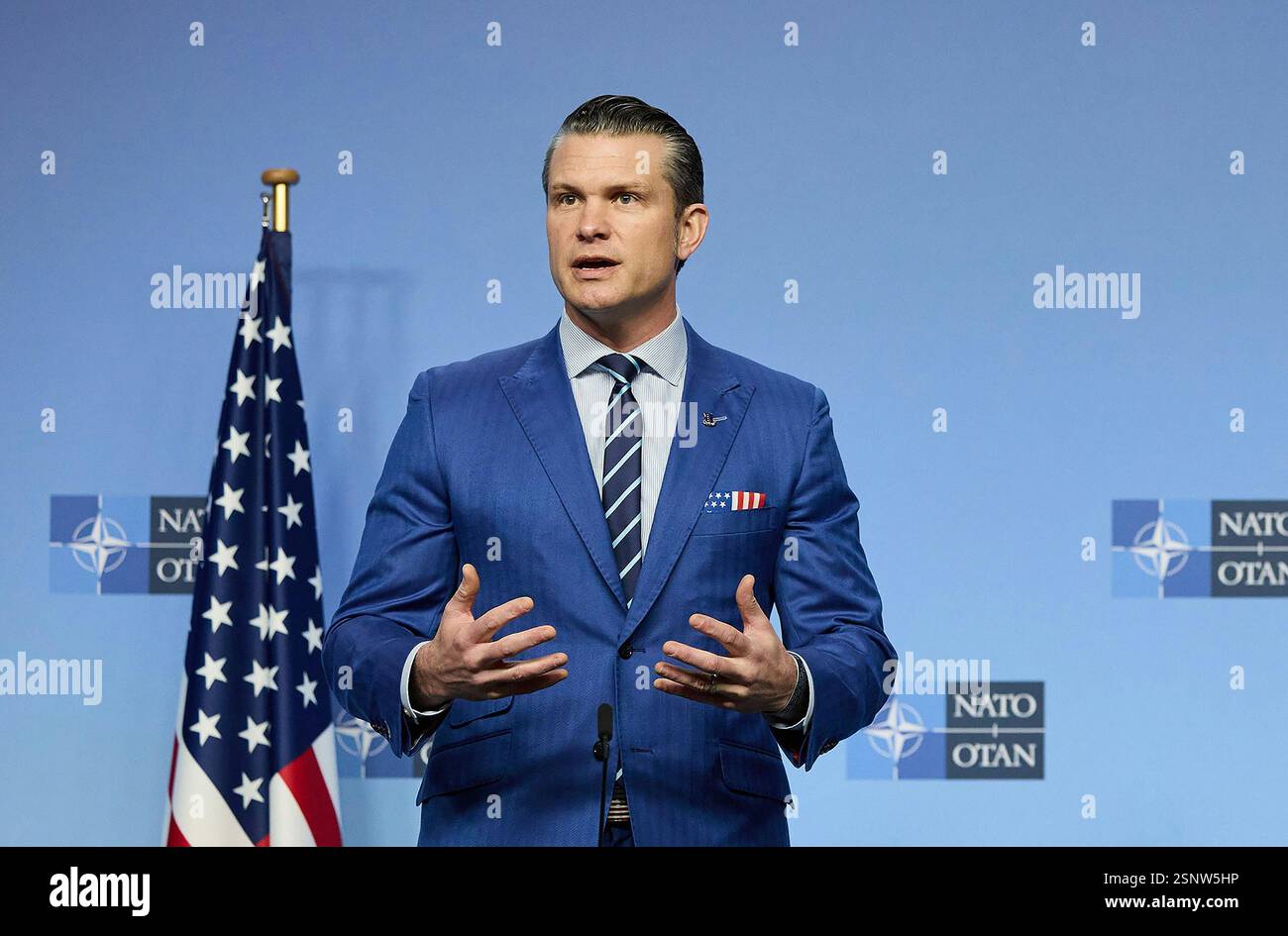 U.S. Secretary of Defence Pete Hegseth holds his closing press