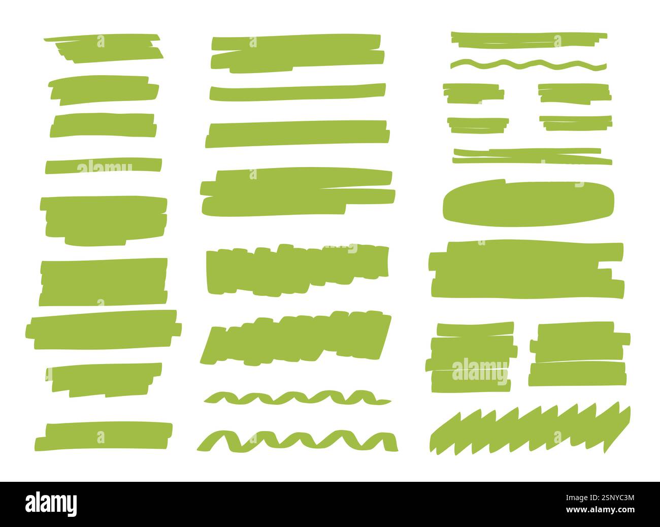 Hand-drawn Green Highlighter Mark, and Shapes. Vector Set for Notes ...