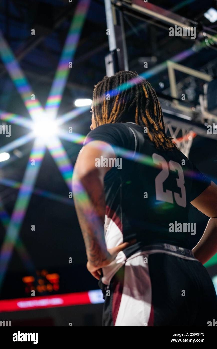 Sylena Peterson #23 of the New Mexico State Aggies looks on during a