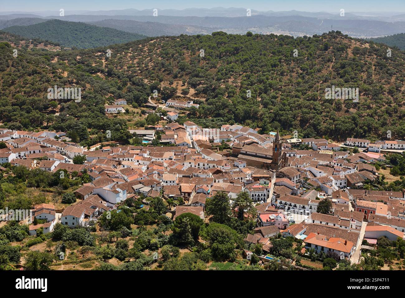 Traditional andalusian village of Alajar from Arias Montano viewpoint ...