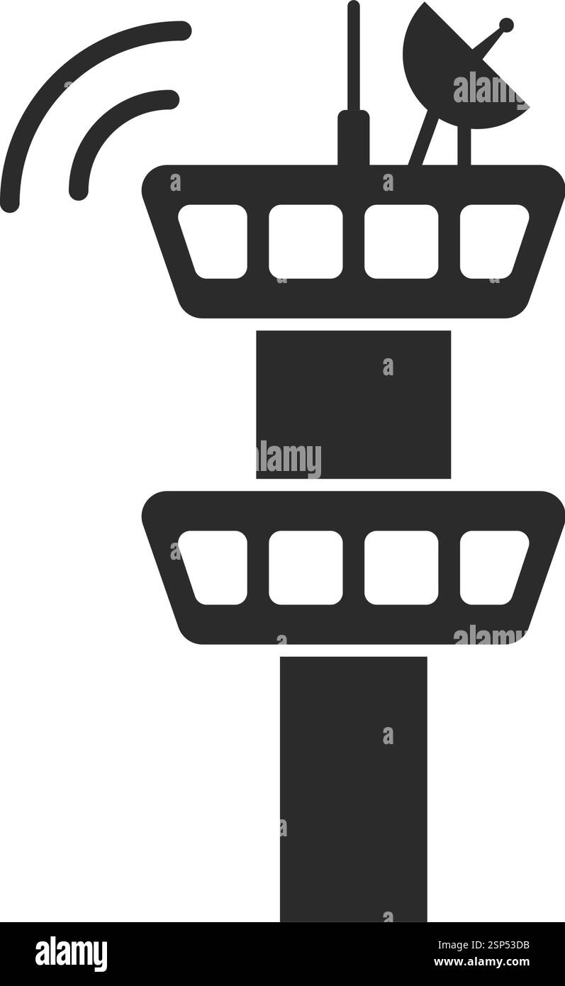 Flight control tower icon in flat style. Navigation monitor vector ...