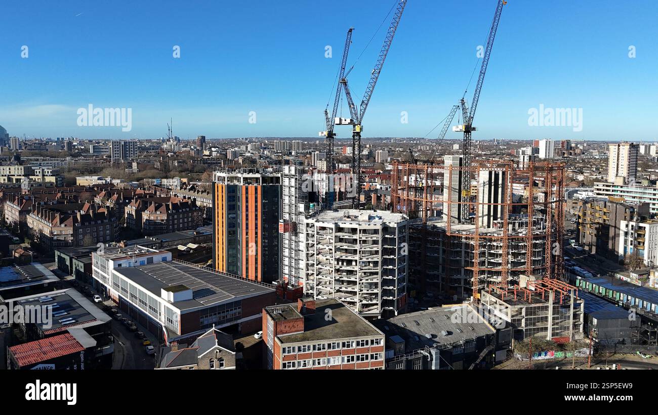 Bethnal Green old gasholder development Regents view drone,aerial Stock Photo