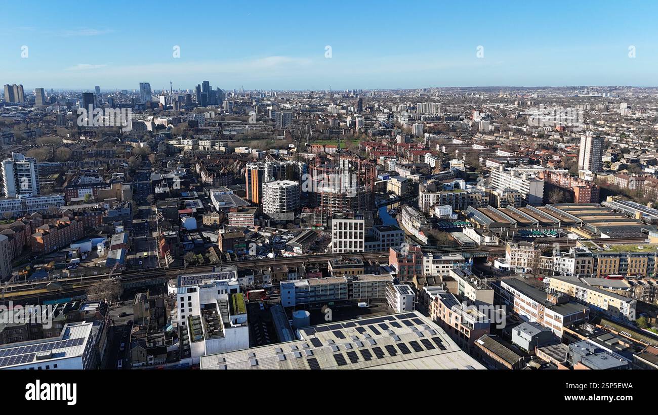 Bethnal Green old gasholder development Regents view drone,aerial Stock Photo