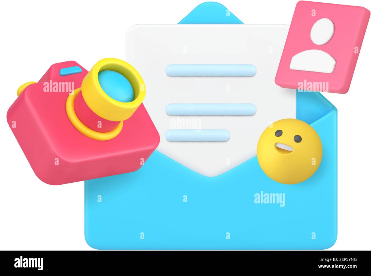 Media data image letter send message content management 3d icon realistic vector illustration. Multimedia database file envelope portfolio presentatio Stock Vector