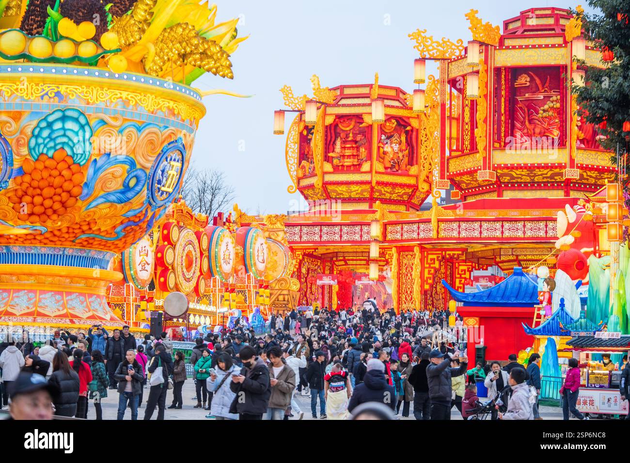 Tourists celebrate the Lantern Festival at the Zigong International ...