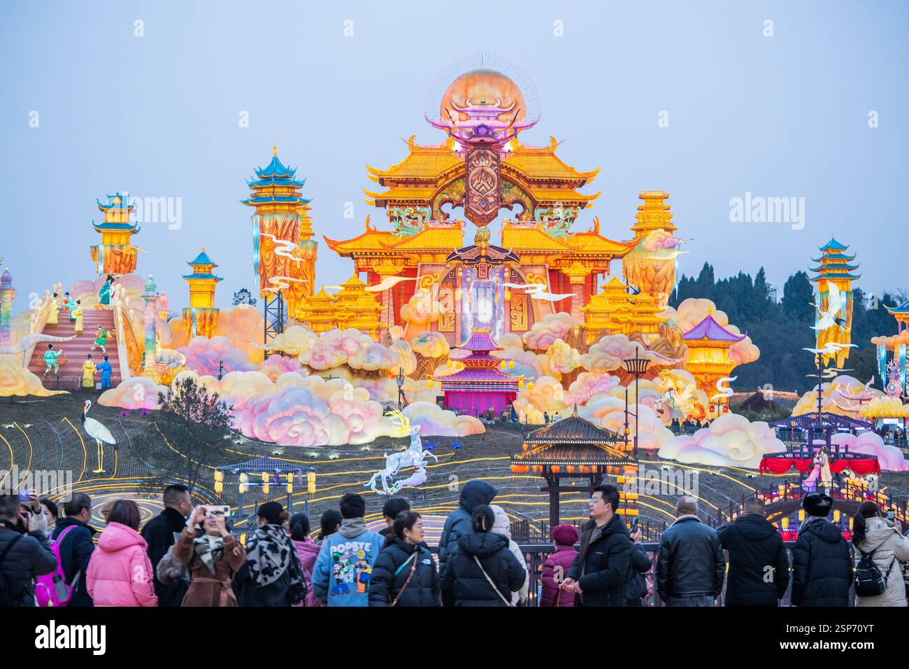 Tourists celebrate the Lantern Festival at the Zigong International ...
