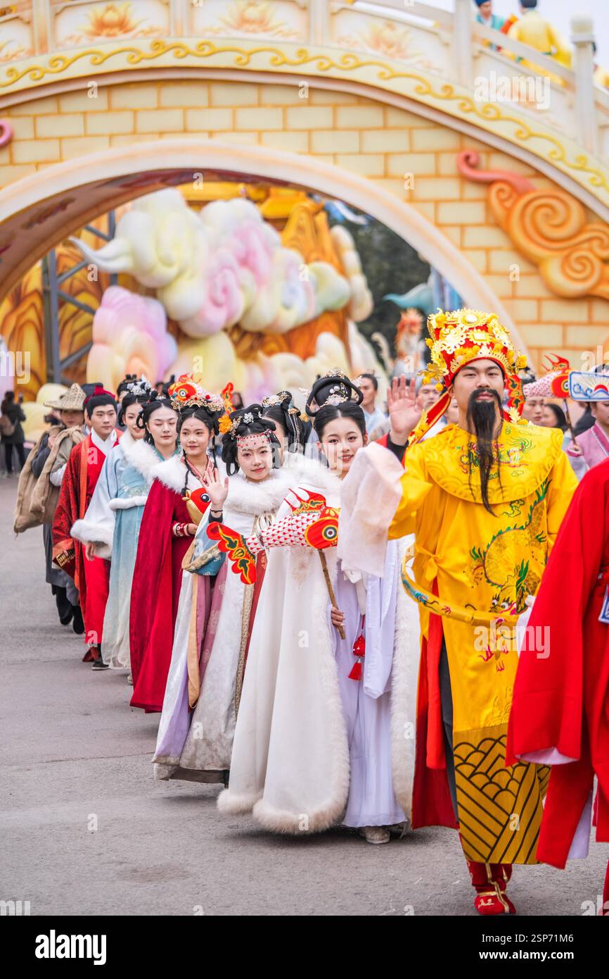 Tourists celebrate the Lantern Festival at the Zigong International ...