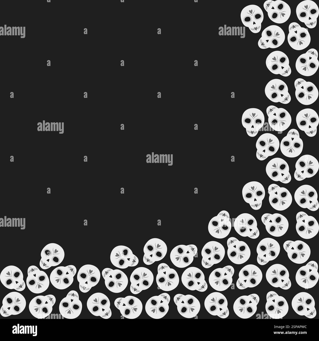 Monochrome decorative Skulls Corner Frame border in grayscale Day of