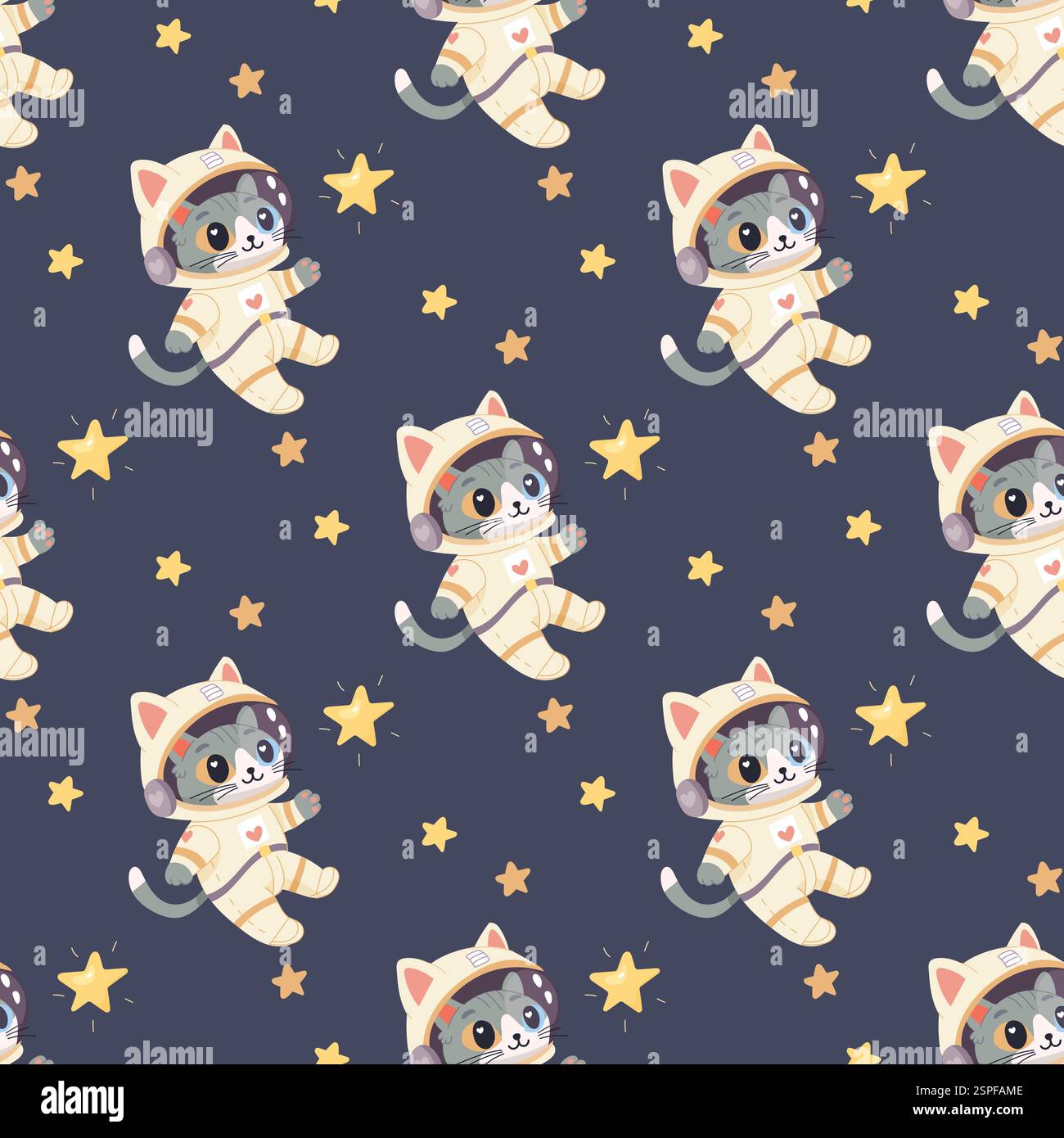 Seamless space pattern, cute space baby pattern. cat Stock Vector