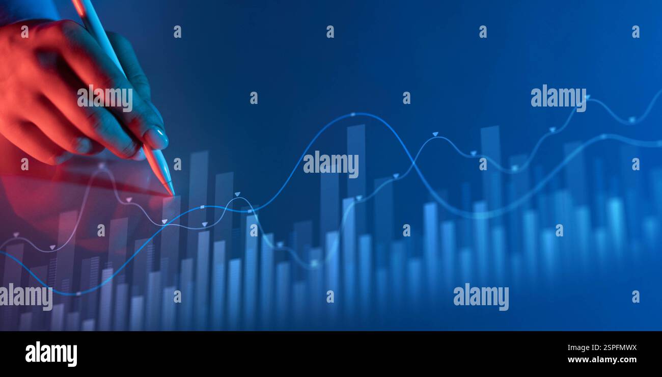 Data Visualization in Financial Analytics with Trend Analysis. Stock Photo