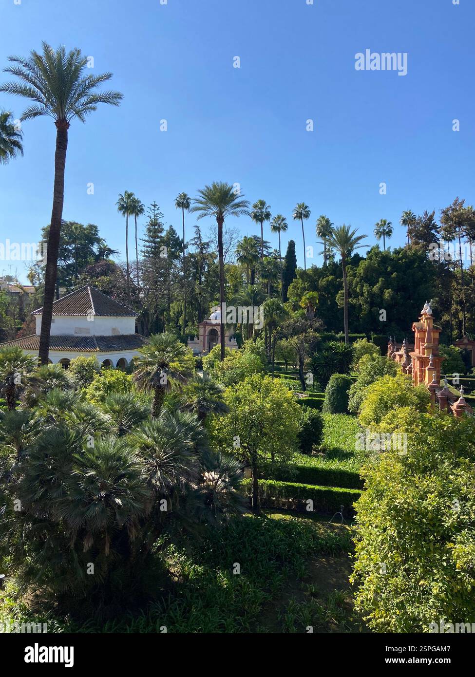 Beautiful gardens at the Alcázar in Seville Spain - Smartphone Captured Stock Image