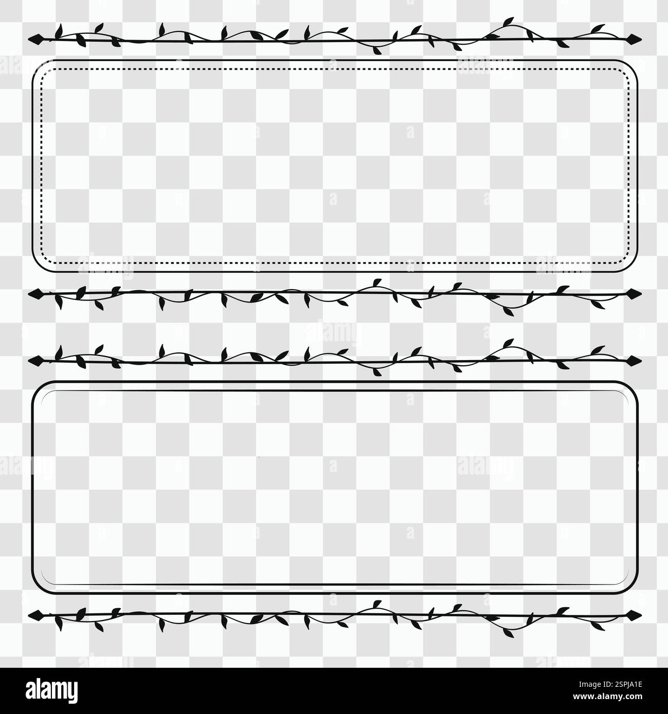 Rectangle horizontal doodle branch frame with round leave set. Vector ...