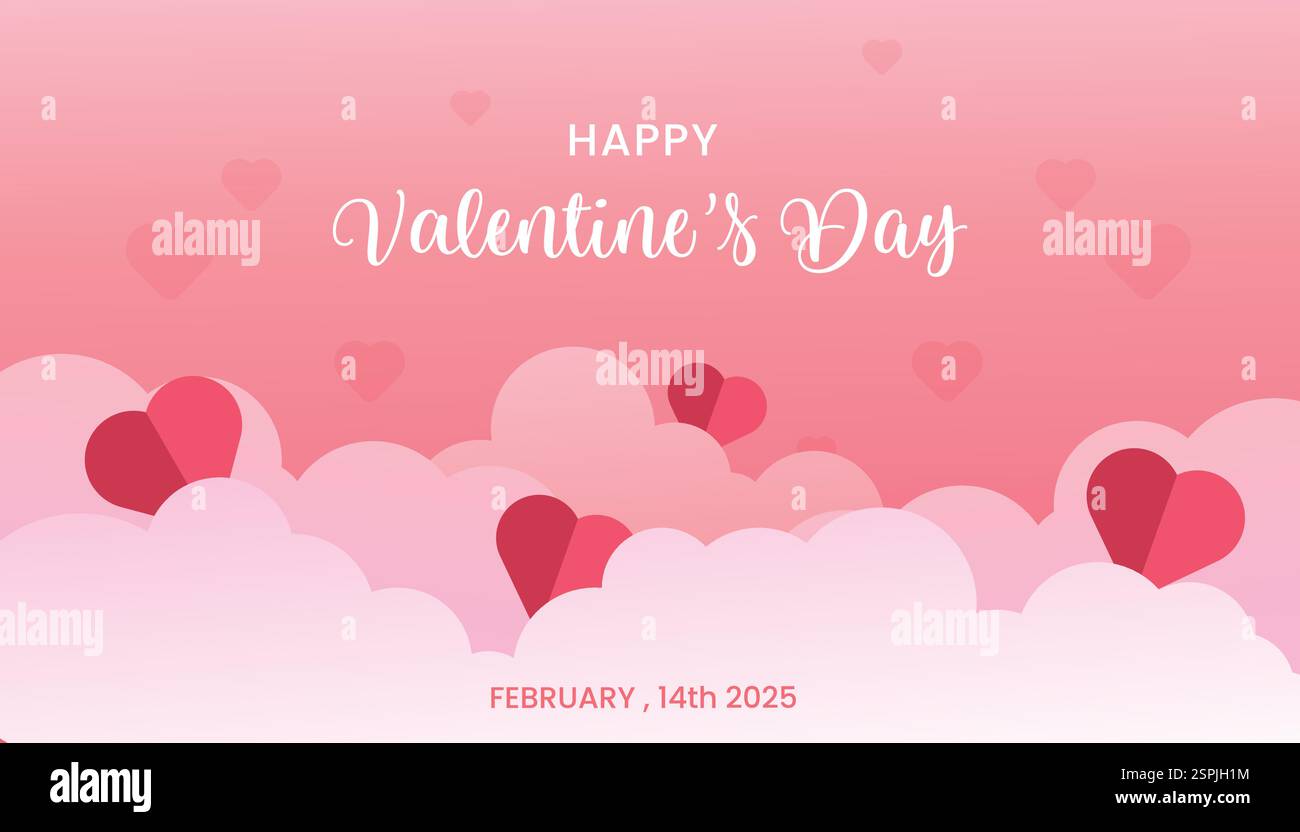 Happy Valentine's day banner design with paper cut cloud style border ...