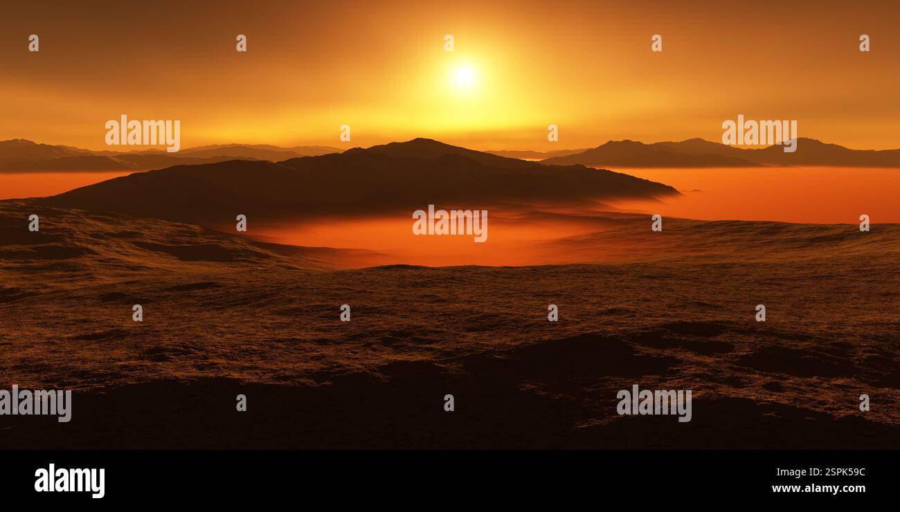 Titan, largest moon of Saturn with atmosphere. Surface landscape of ...