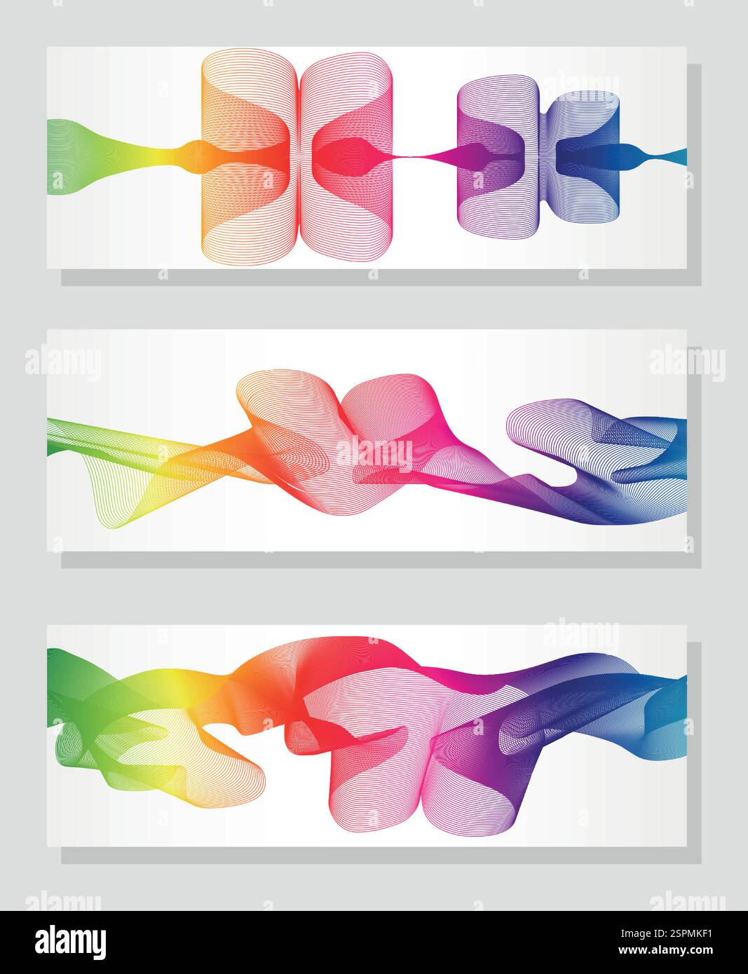 Abstract rainbow lines background, horizontal banner set. Stock Vector