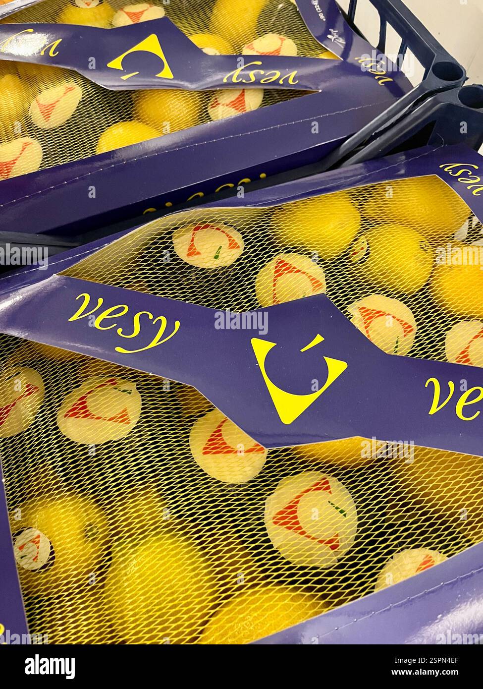 lemons, Vesy lemons, citrus fruits, crates, warehouse, storage, agriculture, food supply, logistics, distribution, supply chain, agriculture - Smartphone Captured Stock Image