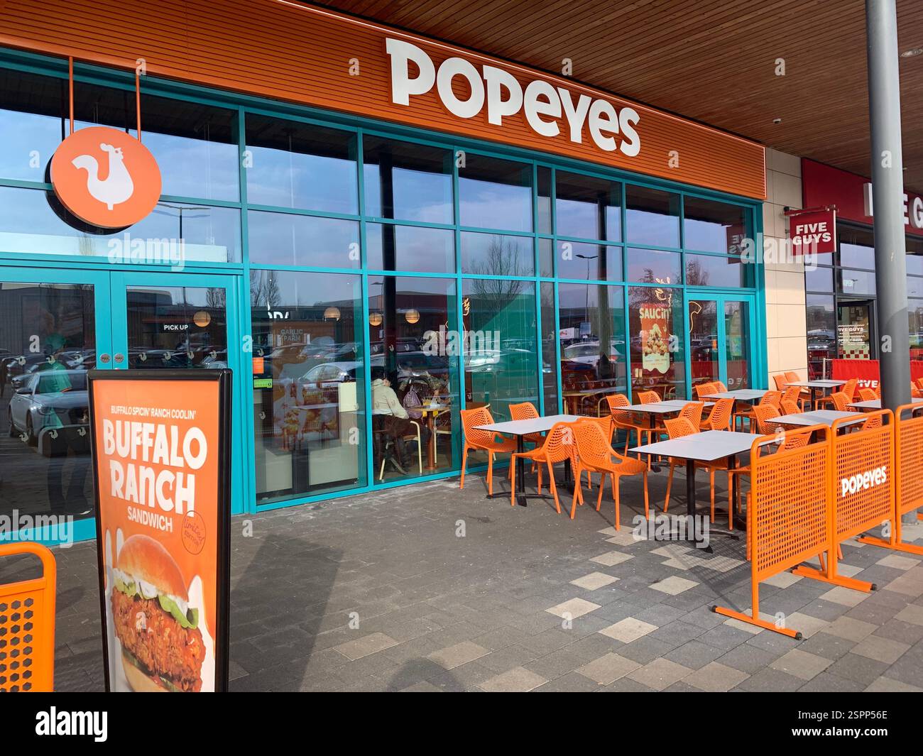 Valentines day at Popeyes Rushden Lakes Northamptonshire UK Britain British UK family February 14th heart shapes shapes girl boy man lady  food - Smartphone Captured Stock Image