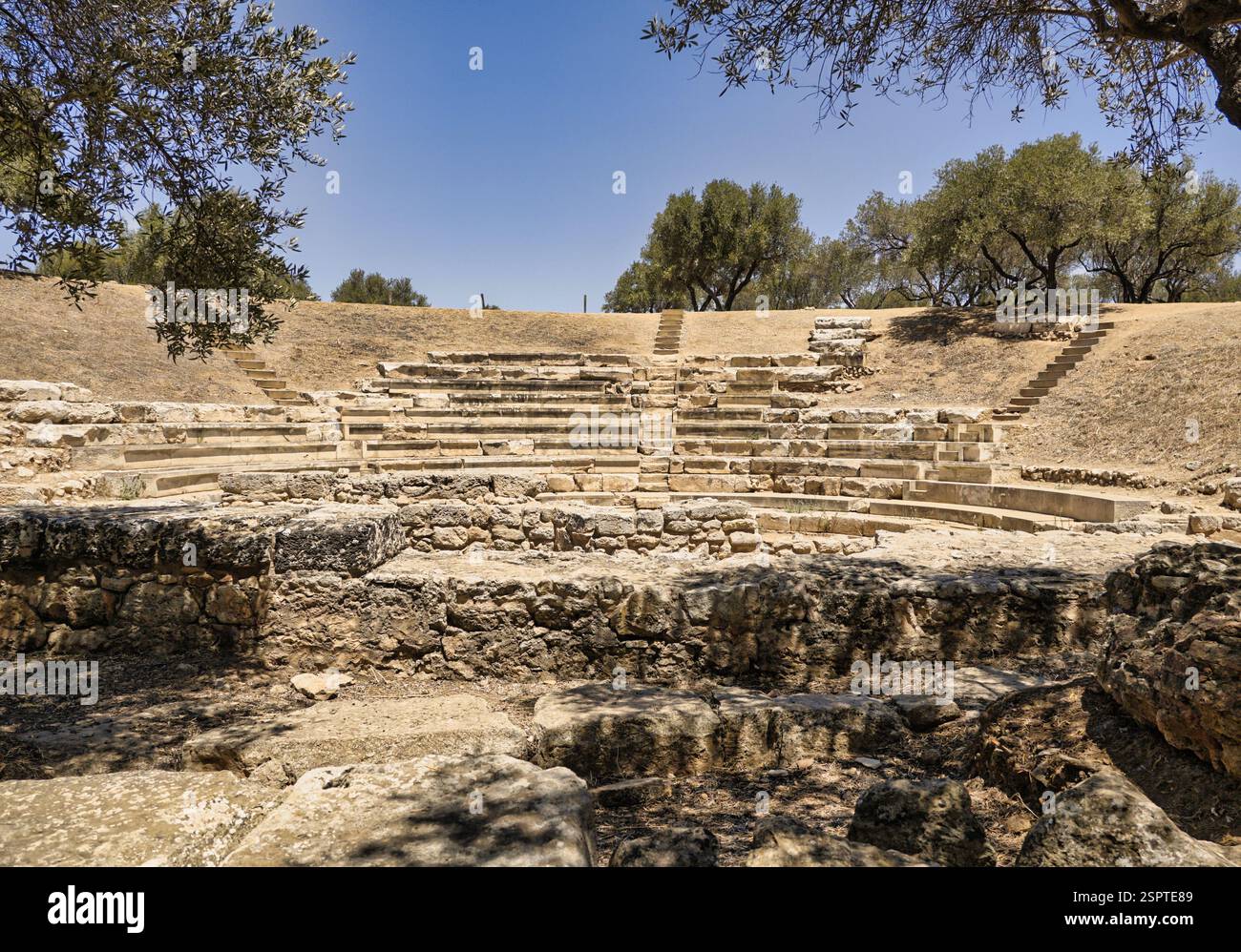 Landscape with ruins of Roman Theatre of ancient Aptera on the island ...